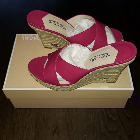 New Michael Kors Kami Lacquer Pink Espadrille Mule - Picture 5 of 8